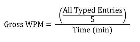 Gross Words Per Minute (WPM) typing speed equation