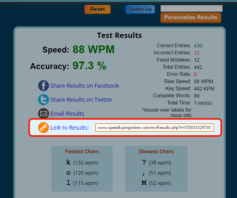 Typing Test Results Screenshot 2024 Sara Wilone